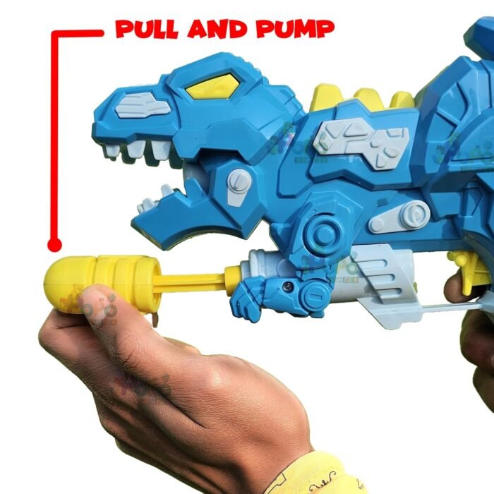 PoPo Toys Holi Dinosaur Pull-n-Pump Pressure Pichkari | Ultimate Power Pressure | Blue | with Free Holi Balloons - Image 4