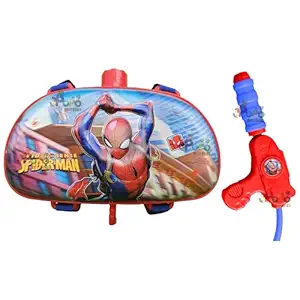 PoPo Toys Holi Pressure Pichkari with SPIDERMAN PENCIL BOX Character Bag Tank- 2.5 LTR, with Free Balloons, Gulal and Surprise Holi Gift | Multicolor
