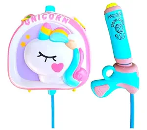 PoPo Toys Holi Pressure Pichkari with  UNICORN Character Bag Tank- 3 LTR, with Free Balloons, Gulal and Surprise Holi Gift | Multicolor | 2 Mode Water Gun
