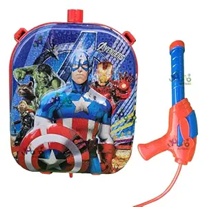PoPo Toys Holi Pressure Pichkari with AVENGERS CAPTAIN AMERICA Bag Tank- 4 LTR, with Free Balloons, Gulal and Surprise Holi Gift | MULTICOLOR| Large
