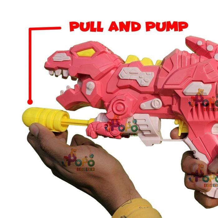 PoPo Toys Holi Dinosaur Pull-n-Pump Pressure Pichkari | Ultimate Power Pressure | PINK | with Free Holi Balloons - Image 5