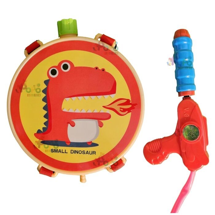 PoPo Toys Holi Pressure Pichkari with SMALL DINOSAUR Bag Tank- 2.5 LTR, with Free Balloons, Gulal and Surprise Holi Gift | Multicolor