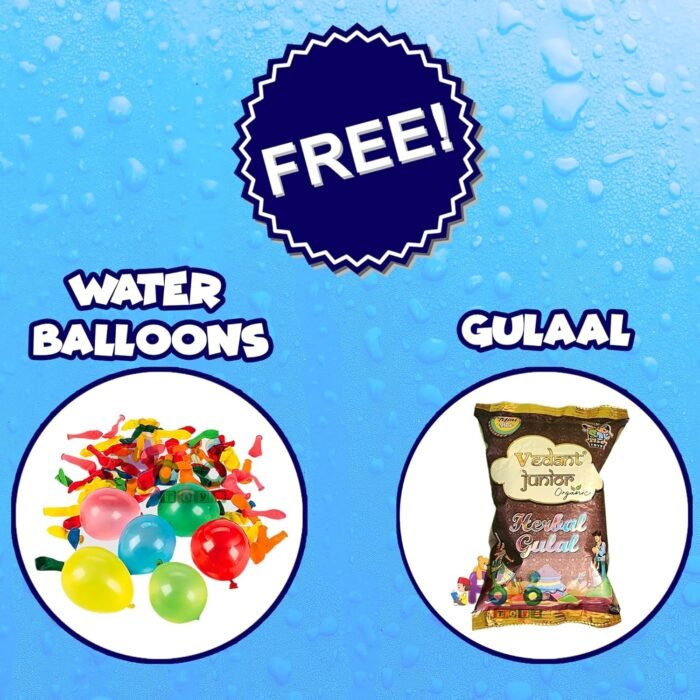PoPo Toys Holi Dinosaur Pull-n-Pump Pressure Pichkari | Ultimate Power Pressure | Blue | with Free Holi Balloons - Image 5