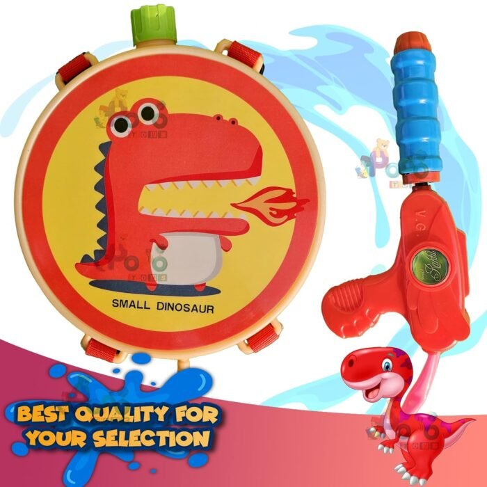 PoPo Toys Holi Pressure Pichkari with SMALL DINOSAUR Bag Tank- 2.5 LTR, with Free Balloons, Gulal and Surprise Holi Gift | Multicolor - Image 3
