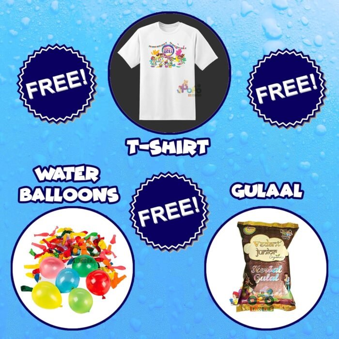 PoPo Toys Holi Pressure Pichkari with SMALL DINOSAUR Bag Tank- 2.5 LTR, with Free Balloons, Gulal and Surprise Holi Gift | Multicolor - Image 2